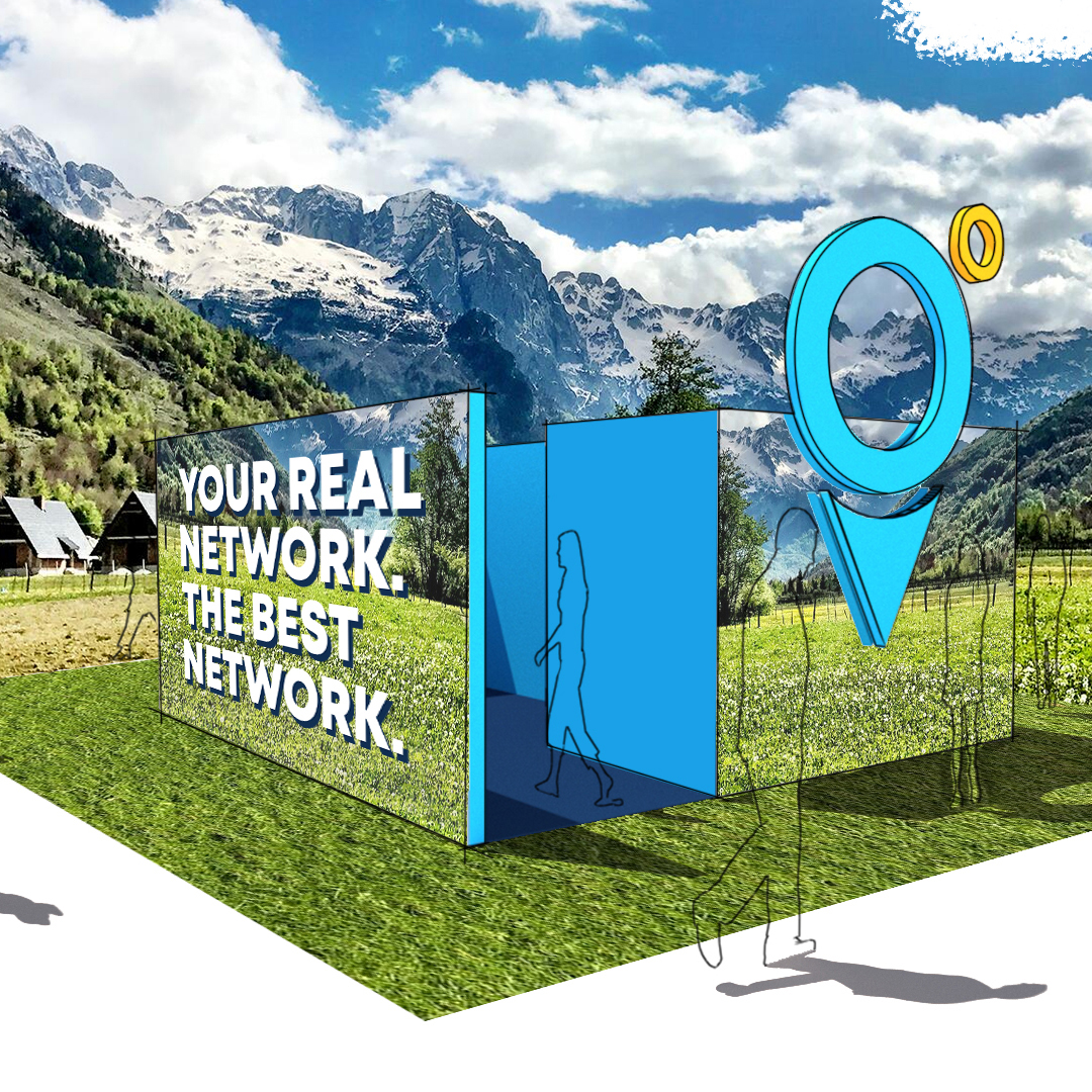 Travel booth Cube - square One Telecommunications brand experience travel booth